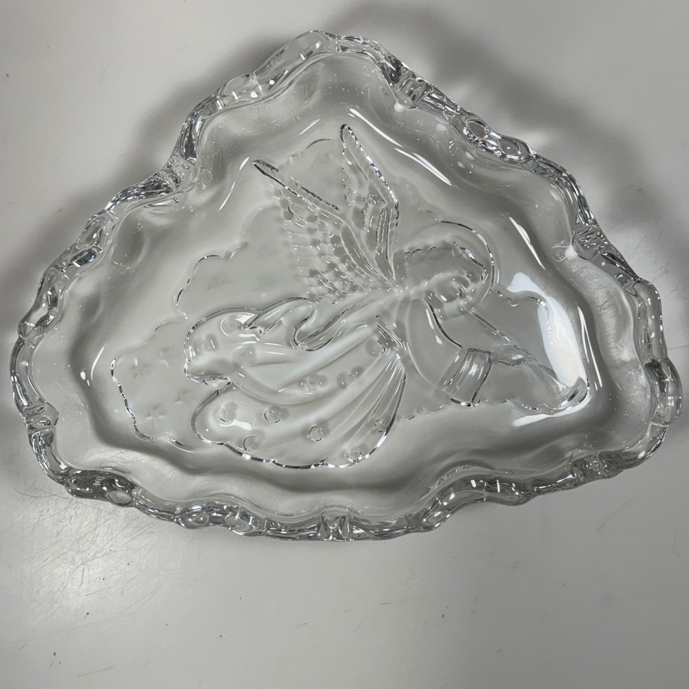 Mikasa Candy Dish Clear Glass Angel Music Trumpet Cloud Shape Trinket Tray 7.5"